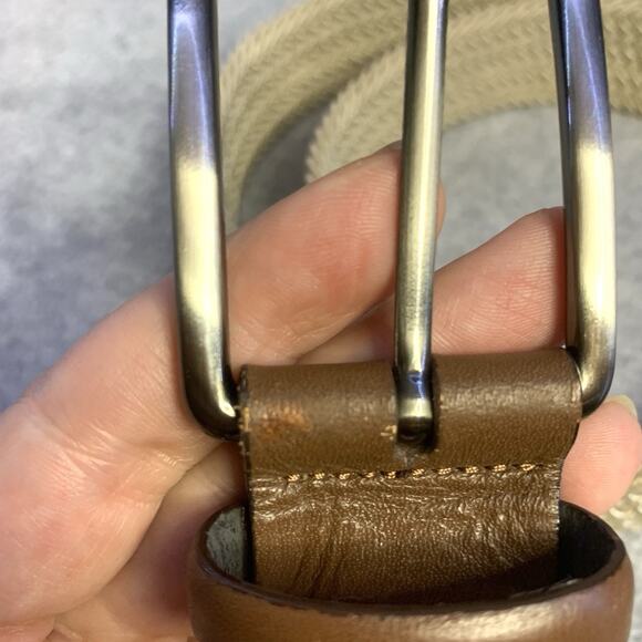 Classic Beige Mens Belt Stretch Elastic With Leather Stitched Ends Size XL 42/44 - Picture 4 of 5